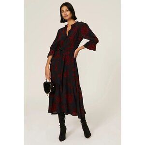 Marissa Webb Navy Blue Black Red Floral Print Shirt Dress Women's Size 4